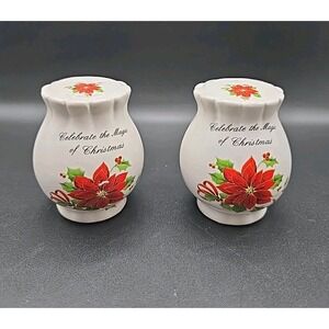 Vintage Poinsettia Ceramic Salt and Pepper Shakers Christmas Holiday
